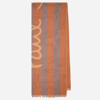 The Paul Smith Women's Orange Stripe Cotton Scarf with Large Logo by Paul Smith.