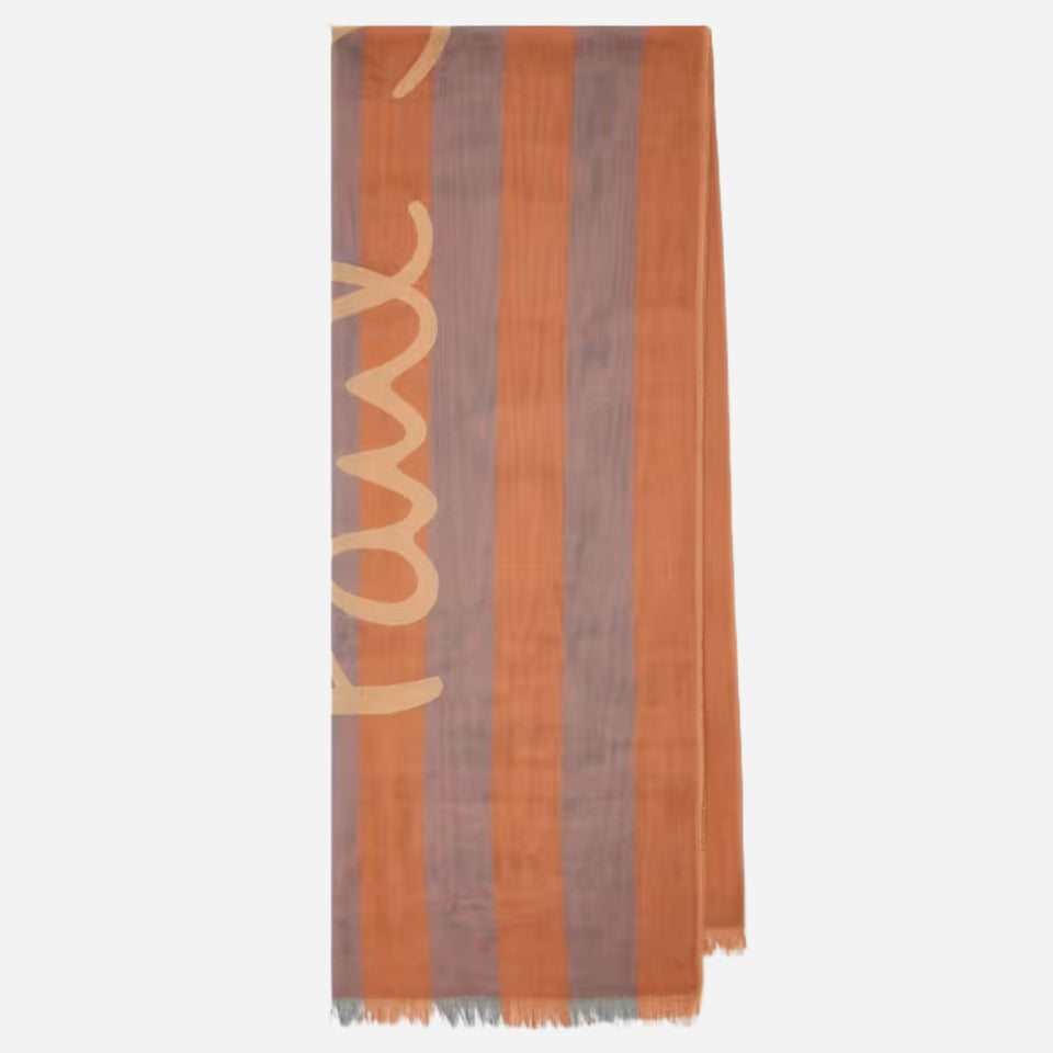 The Paul Smith Women's Orange Stripe Cotton Scarf with Large Logo by Paul Smith.