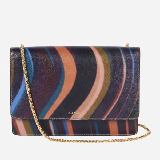 The Women's Swirl Print Leather Evening Bag with Chain Strap by Paul Smith.