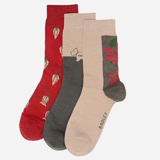The 3-Pack Winter Floral Sock Set with Seasonal and Patterned Designs by Radley.