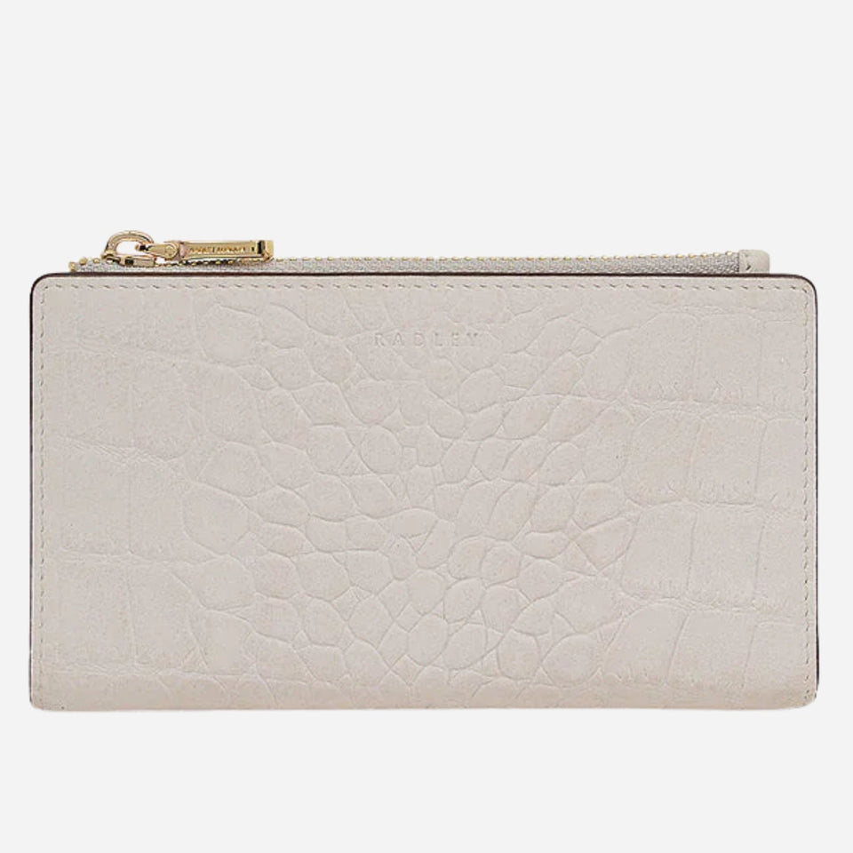 The Coin Street Snow Faux Croc Leather Medium Bifold Zip Top Purse by Radley.