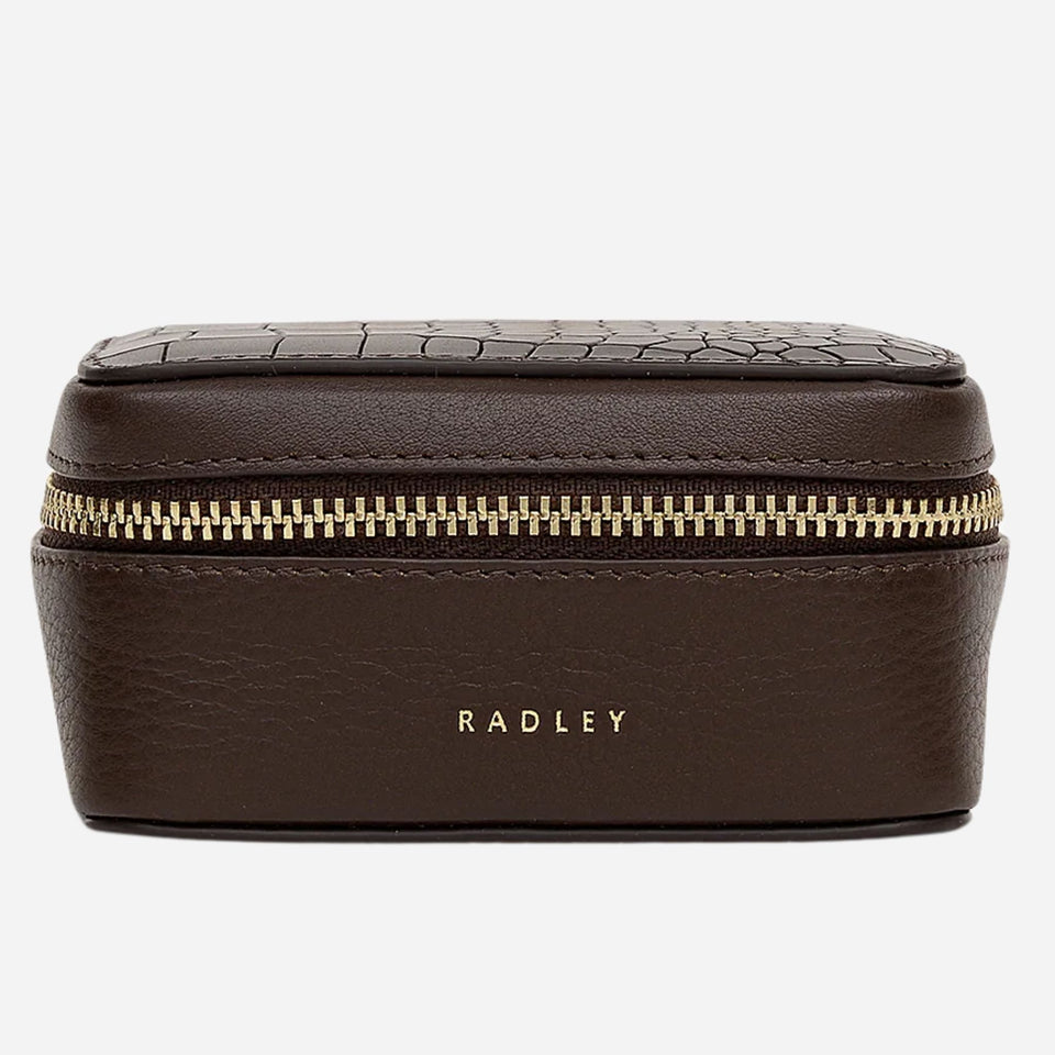 The Commute Street Dark Oak Faux Croc Small Zip Around Jewellery Box by Radley.