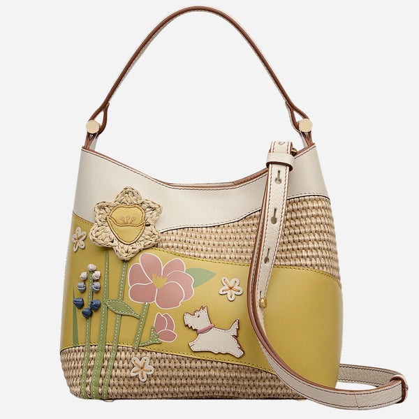 The Radley Spring Blooms Raffia and Leather Small Open Top Cross Body Bag by Radley.