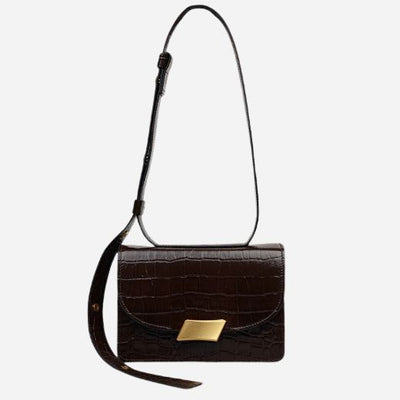The Belsize Dark Oak Faux Croc Leather Small Flapover Shoulder Bag by Radley.