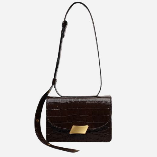 The Belsize Dark Oak Faux Croc Leather Small Flapover Shoulder Bag by Radley.