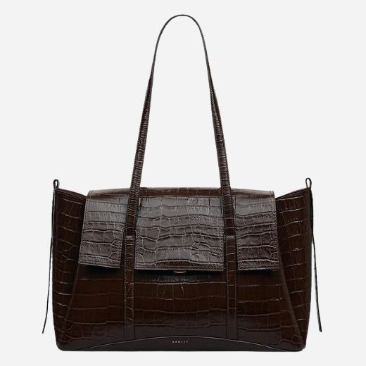 The The Chancery Dark Oak Faux Croc Large Flapover Shoulder Bag by Radley.