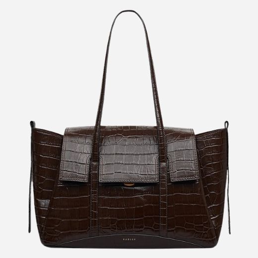 The Chancery Dark Oak Faux Croc Medium Flapover Shoulder Bag by Radley.