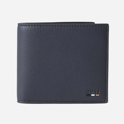 The Ray Navy Blue Grained Faux Leather RFID Wallet with Coin Case by BOSS.