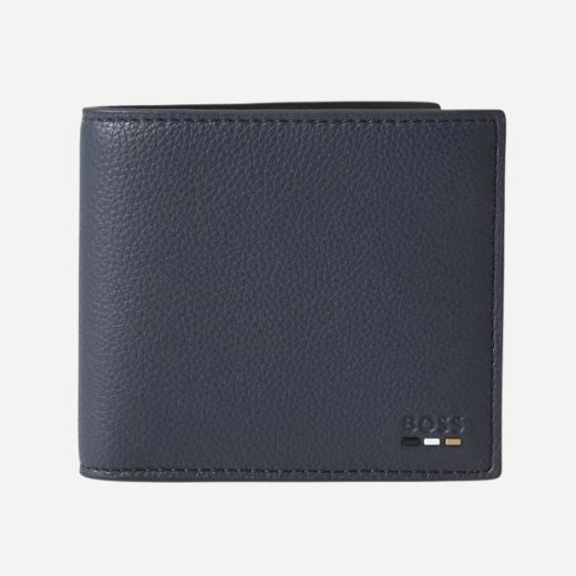 The Ray Navy Blue Grained Faux Leather RFID Wallet with Coin Case by BOSS.