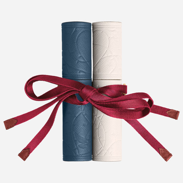 The Montblanc Meisterstück Sartorial Teal and Ivory Leather Romeo & Juliet Pen Cases with Ribbon by Montblanc.