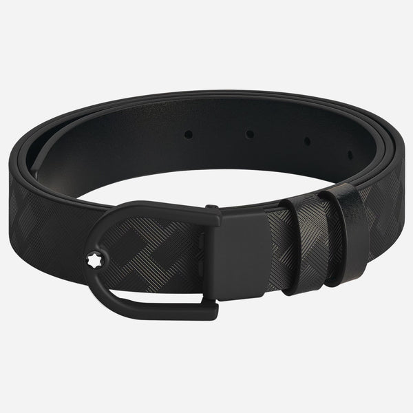 The Extreme 3.0 & Meisterstück Black Leather Reversible Belt with PVD Rubberized Horseshoe Buckle by Montblanc.