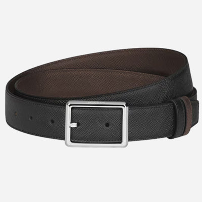 The Montblanc 30 mm Rectangular Pin Buckle Reversible Black and Ebony Sartorial Leather Belt by Montblanc.