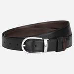 The Montblanc 30 mm Horseshoe Pin Buckle Reversible Black and Ebony Meisterstück Leather Belt by Montblanc.