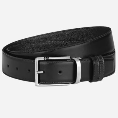 The Montblanc 35 mm Reversible Black Sartorial and Meisterstück Leather Belt with Rectangular Pin Buckle by Montblanc.