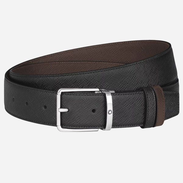 The 35 mm Everyday Pin Buckle Reversible Black and Ebony Sartorial Leather Belt by Montblanc.