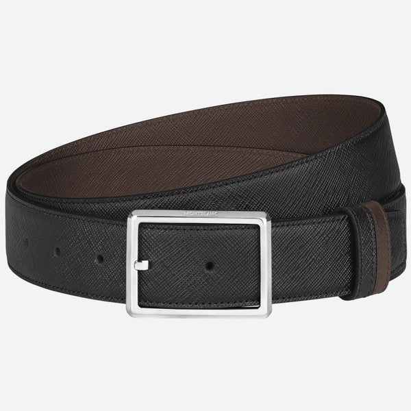 The Montblanc 35 mm Rectangular Pin Buckle Reversible Black and Ebony Sartorial Leather Belt by Montblanc.