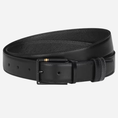 The Montblanc 30 mm Reversible Black Sartorial and Meisterstück Leather Belt with Black Rectangular Pin Buckle by Montblanc.
