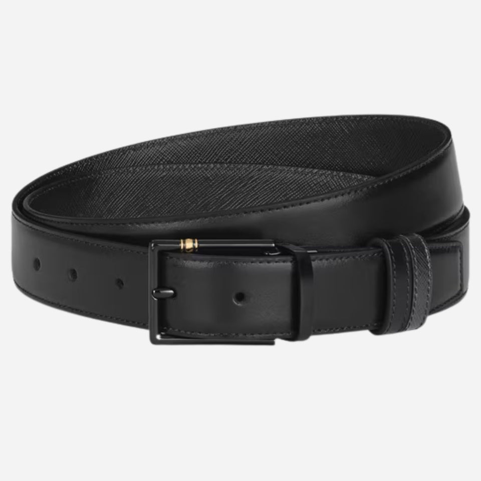 The Montblanc 30 mm Reversible Black Sartorial and Meisterstück Leather Belt with Black Rectangular Pin Buckle by Montblanc.