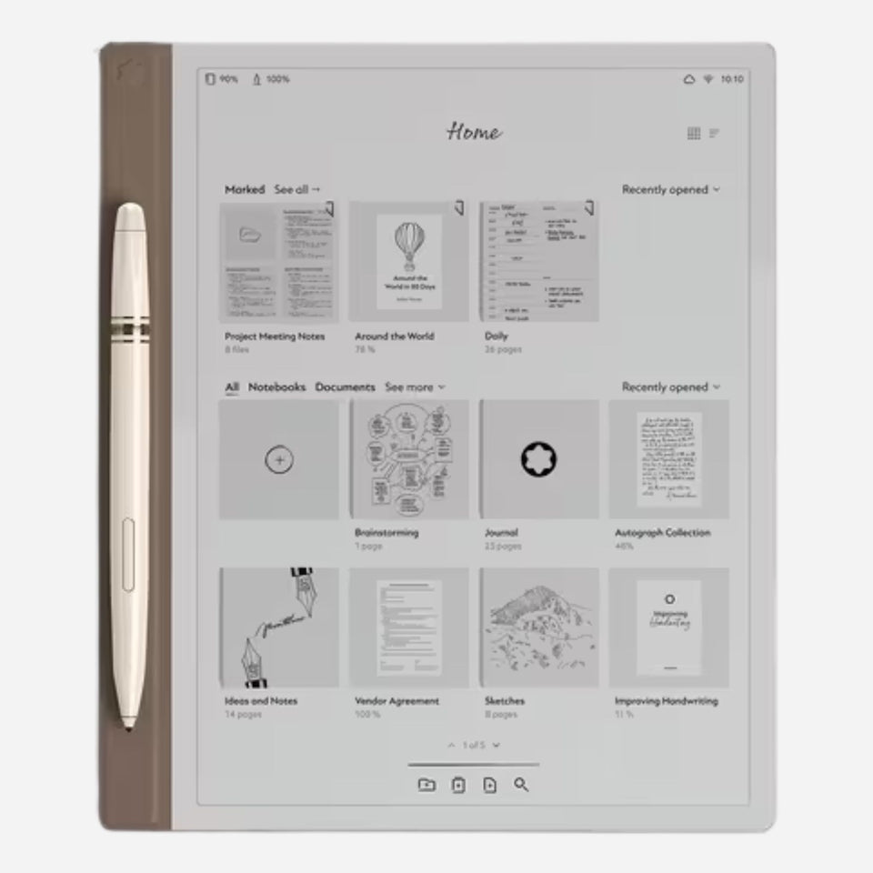 The 64 GB Digital Paper Tablet in Elixir Gold with Digital Pen by Montblanc.