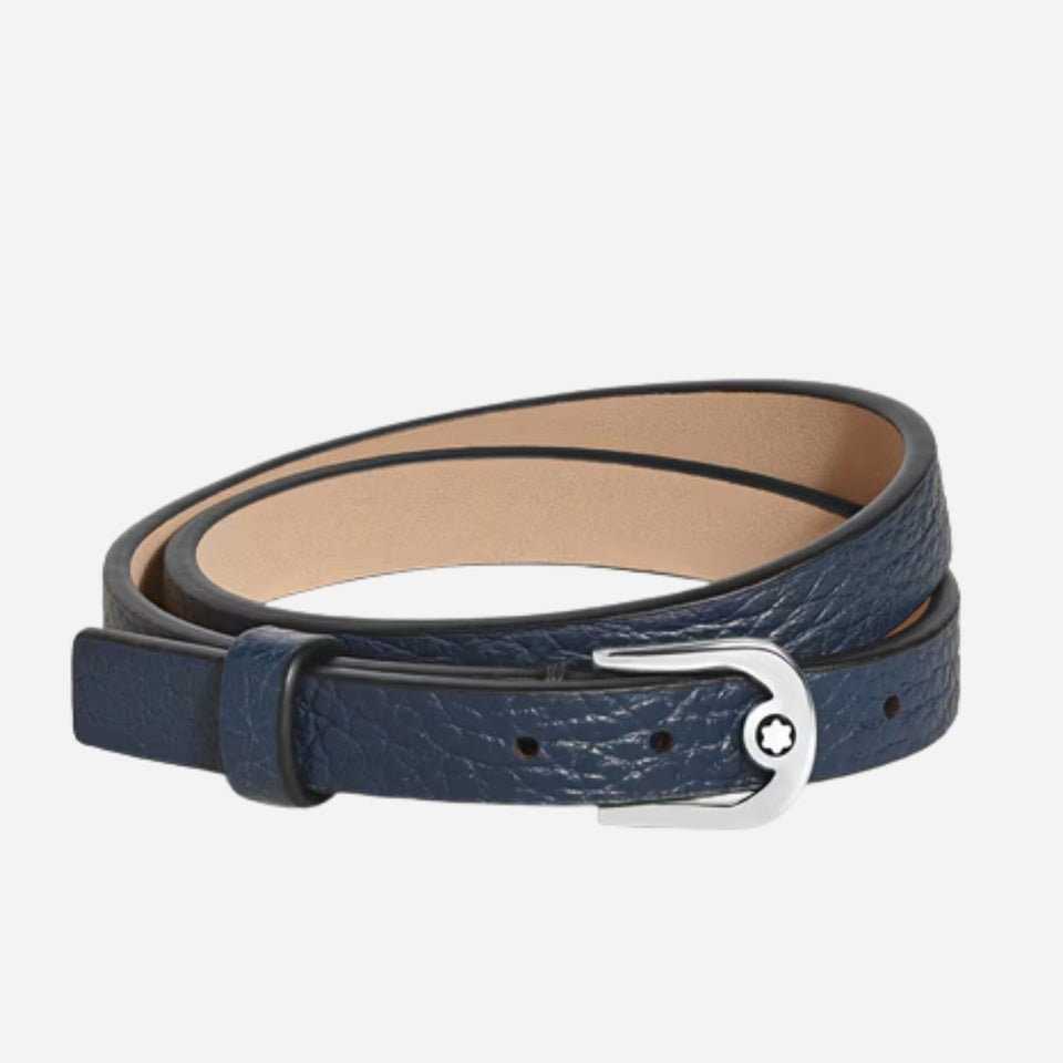 The Montblanc Blue Grain Leather Bracelet with Horseshoe Buckle by Montblanc.