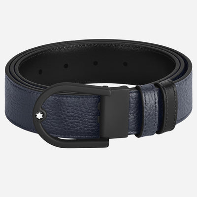 The Horseshoe Light Buckle Reversible Midnight Blue/Black Leather Belt by Montblanc.