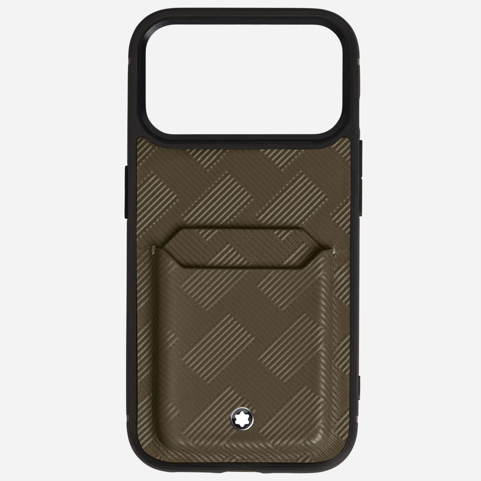 The Montblanc Khaki Extreme 3.0 Leather 2CC Hardshell Case for iPhone 17 Pro by Montblanc.