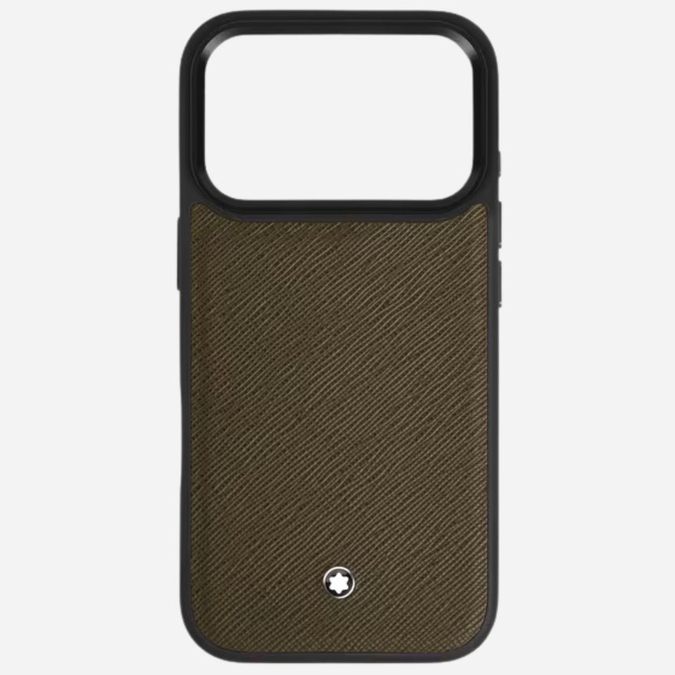 The Montblanc Khaki Sartorial Leather Hardshell Case for iPhone 17 Pro by Montblanc.