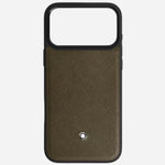 The Montblanc Khaki Sartorial Leather Hardshell Case for iPhone 17 Pro Max by Montblanc.
