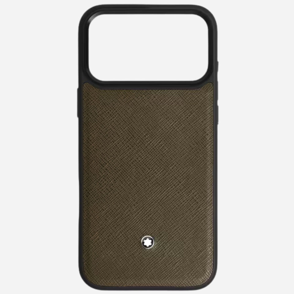 The Montblanc Khaki Sartorial Leather Hardshell Case for iPhone 17 Pro Max by Montblanc.