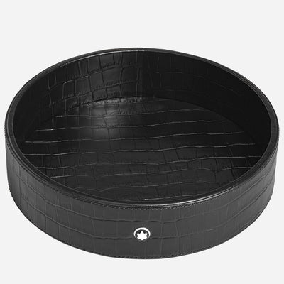 The Large Croco-Embossed Black Leather Round Desk Tray by Montblanc.
