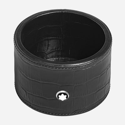 The Medium Croco-Embossed Black Leather Round Desk Tray by Montblanc.