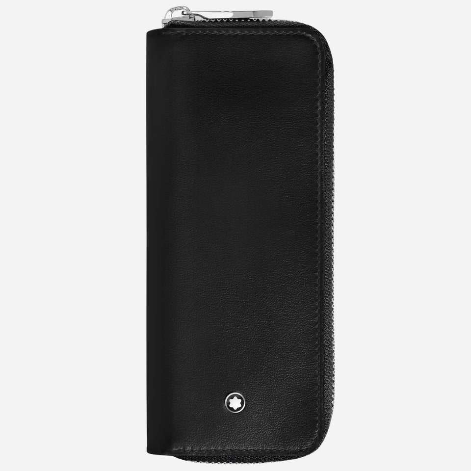 The Meisterstück Black Leather Two Pen Pouch with Zip by Montblanc.