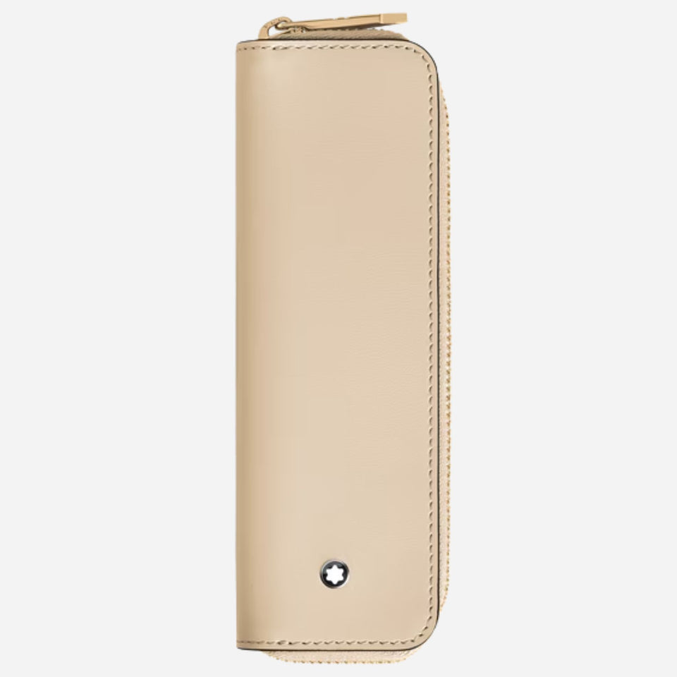 Meisterstück Cloudy Beige Leather 1-Pen Pouch with Zip by Montblanc.