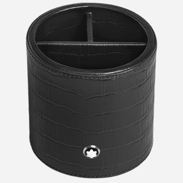 The Montblanc Round 3 Compartment Black Croco-Embossed Leather Pen Holder by Montblanc.