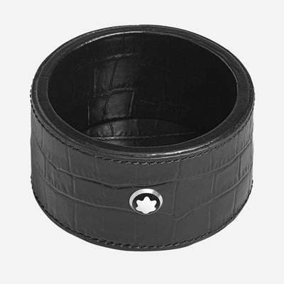 The Small Croco-Embossed Black Leather Round Desk Tray by Montblanc.