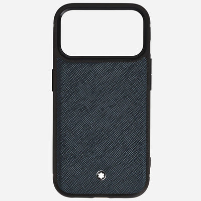 The Tweed Blue Sartorial Leather Hardshell Case for iPhone 17 Pro by Montblanc.