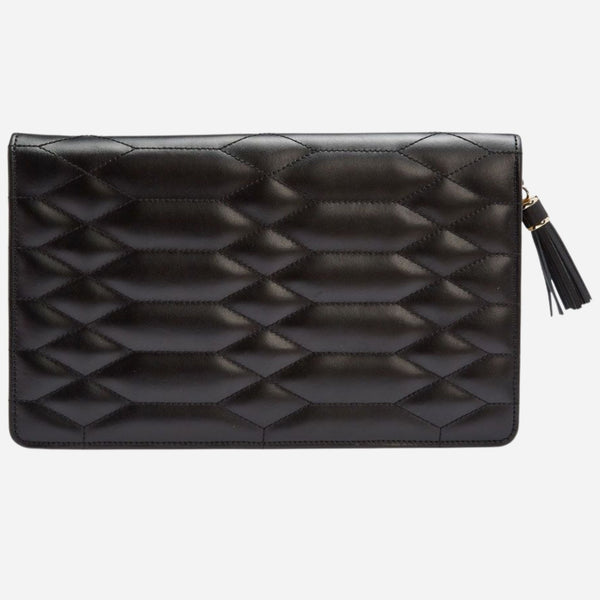 The Caroline Quilted Black Leather Large Jewellery Portfolio by WOLF.