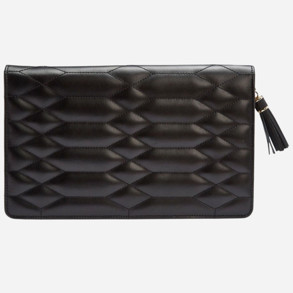 The Caroline Quilted Black Leather Large Jewellery Portfolio by WOLF.
