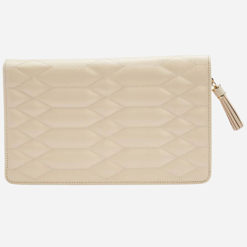 The Caroline Quilted Ivory Leather Large Jewellery Portfolio by WOLF.
