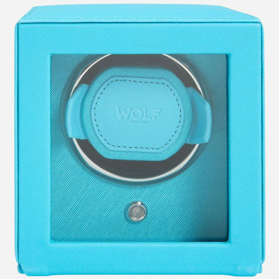The Cub Tutti Frutti Turquoise Faux Leather Single Watch Winder with Cover by WOLF.