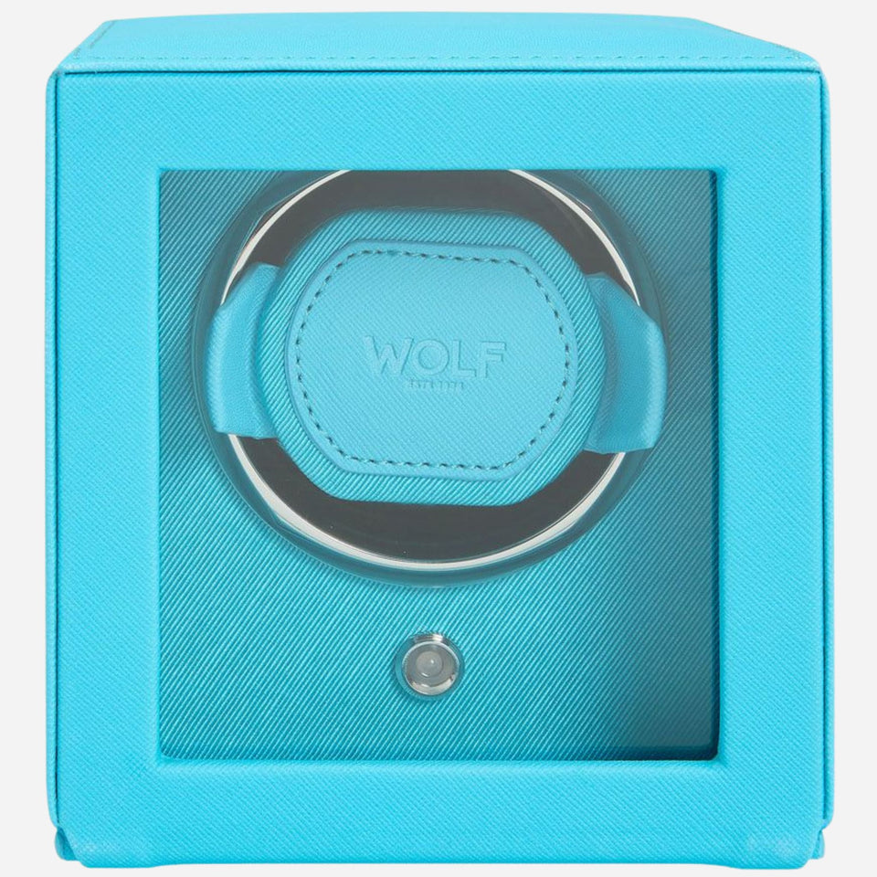 The Cub Tutti Frutti Turquoise Faux Leather Single Watch Winder with Cover by WOLF.