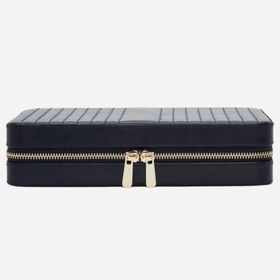 The Maria Smooth Navy Leather Large Zip Jewellery Case by WOLF.