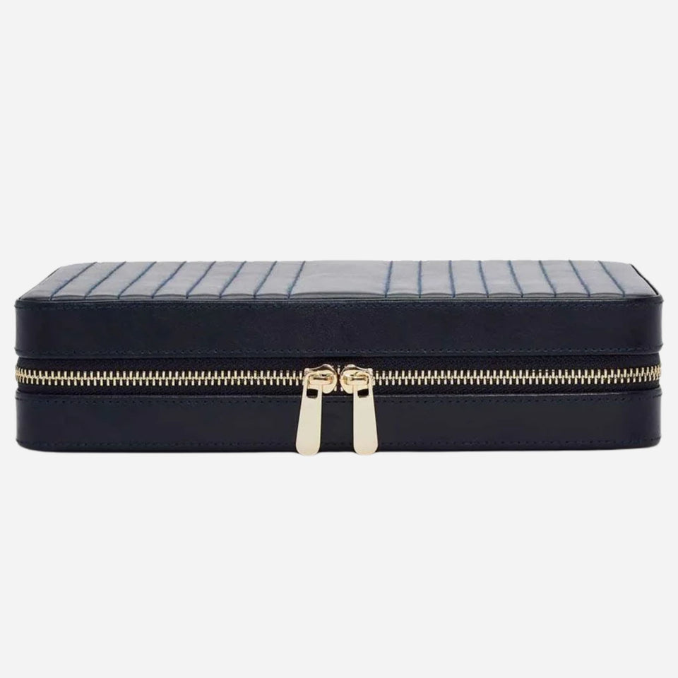 The Maria Smooth Navy Leather Large Zip Jewellery Case by WOLF.