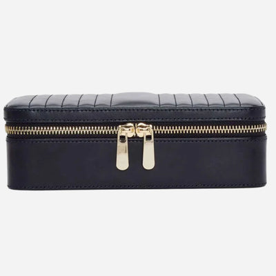 The Maria Smooth Navy Leather Medium Zip Jewellery Case by WOLF.