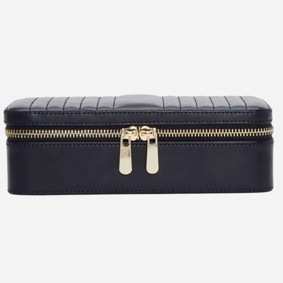 The Maria Smooth Navy Leather Medium Zip Jewellery Case by WOLF.