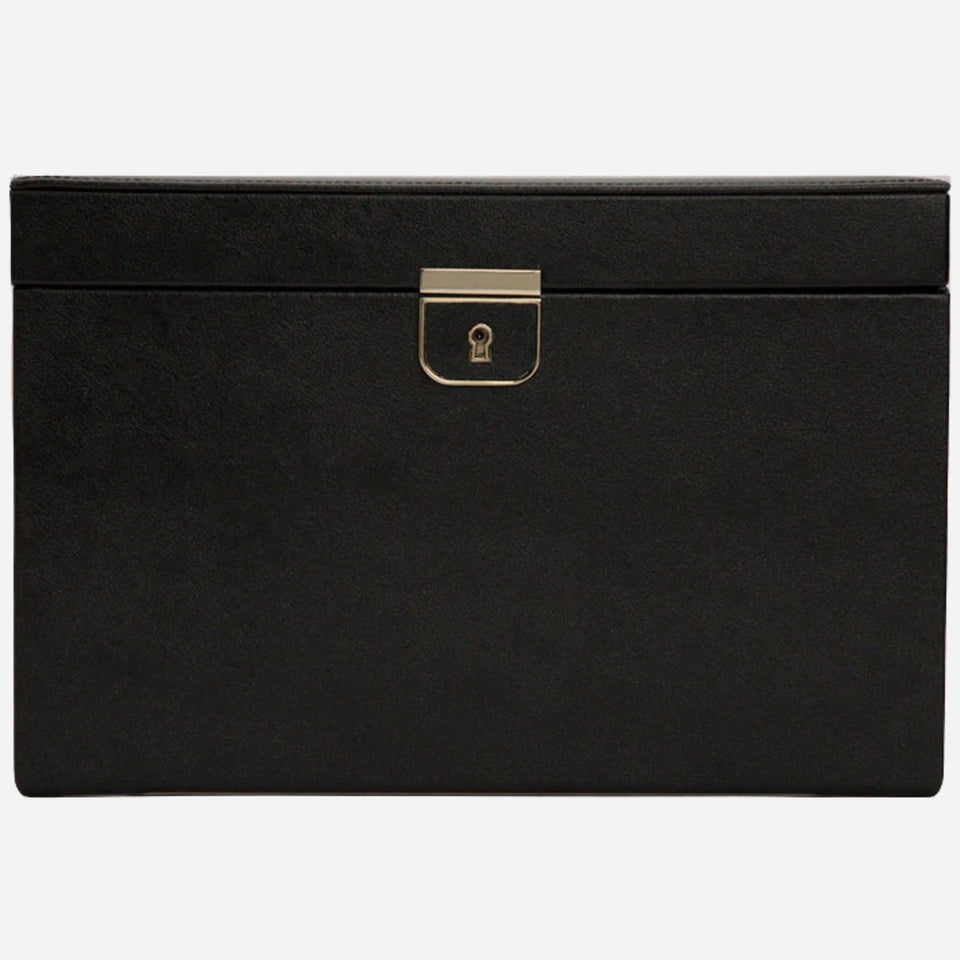 The Palermo Black Anthracite Leather Large Jewellery Box by WOLF.