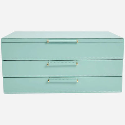 The Sophia Smooth Jade Leather Jewellery Box with Drawers by WOLF.