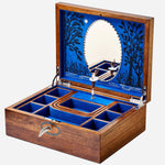 The Swan Lake Ballet Musical Jewellery Box in Blue and Walnut Wood by WOLF.