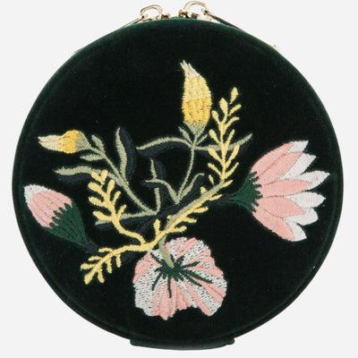The Zoe Forest Green Velvet Travel Round Jewellery Case by WOLF.