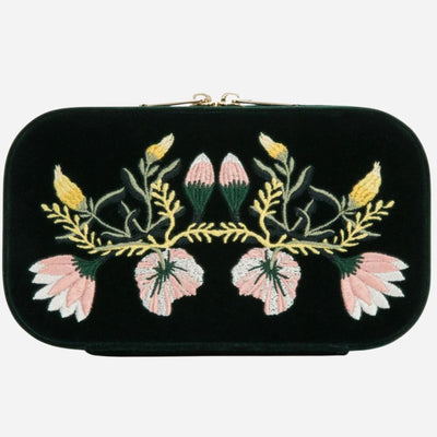 The Zoe Forest Green Velvet Travel Zip Jewellery Case by WOLF.